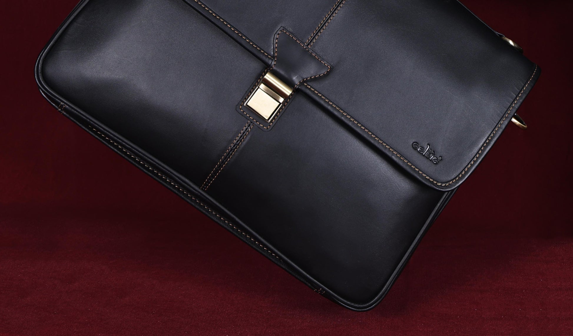 Handcrafted Black Laptop Bag: Brush Antique Fittings, Tan Stitching, and Unmatched Sophistication - CELTICINDIA