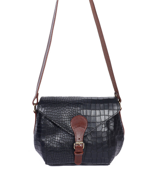 Elevate Your Style with Our Black Croro Leather Sling Bag. - CELTICINDIA