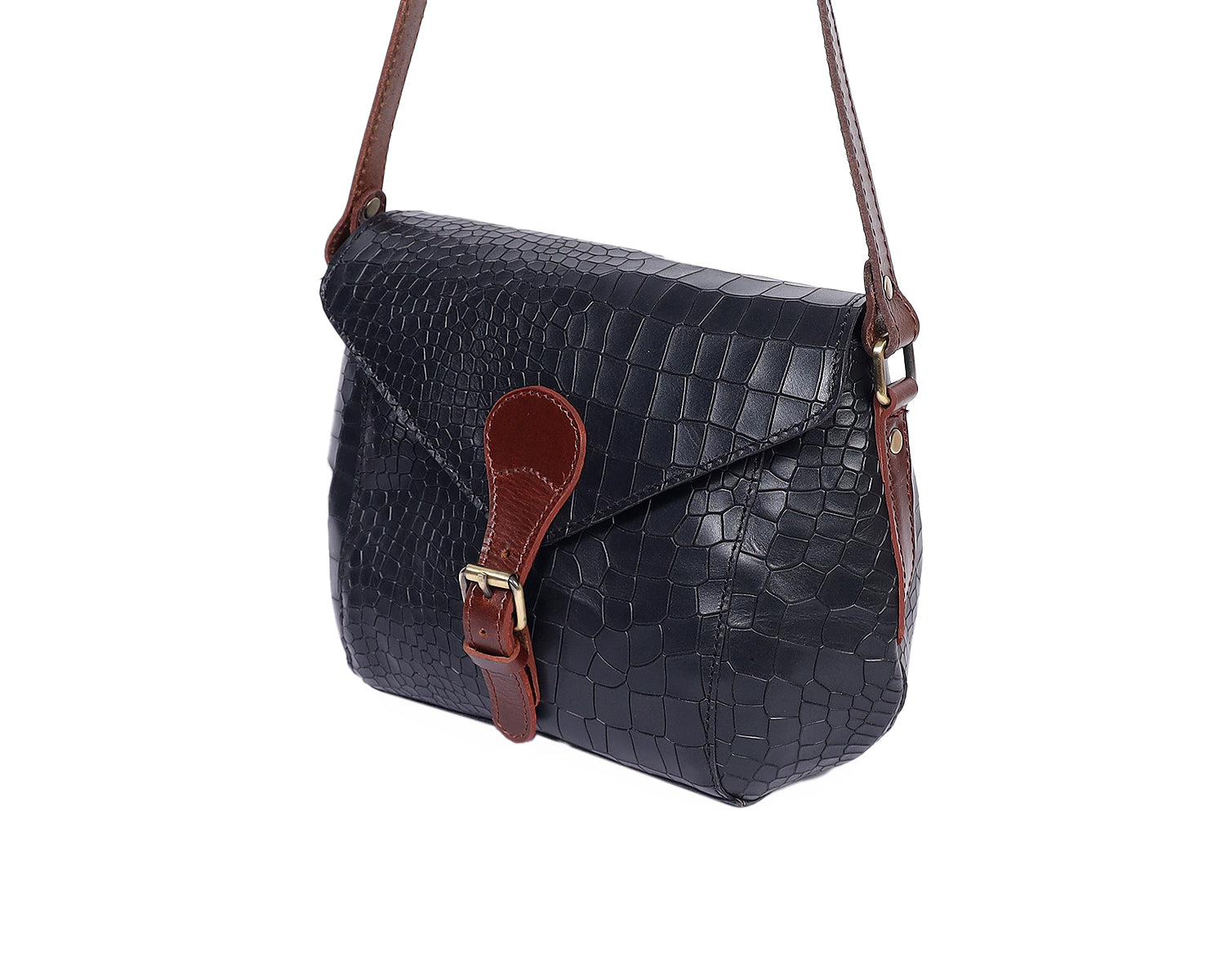 Elevate Your Style with Our Black Croro Leather Sling Bag. - CELTICINDIA