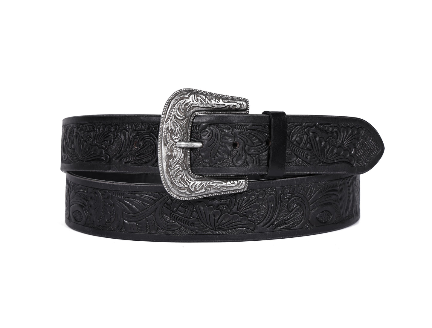 "Sophisticated Craftsmanship: Hand-Carved Black Leather Belts" Art: LB-815