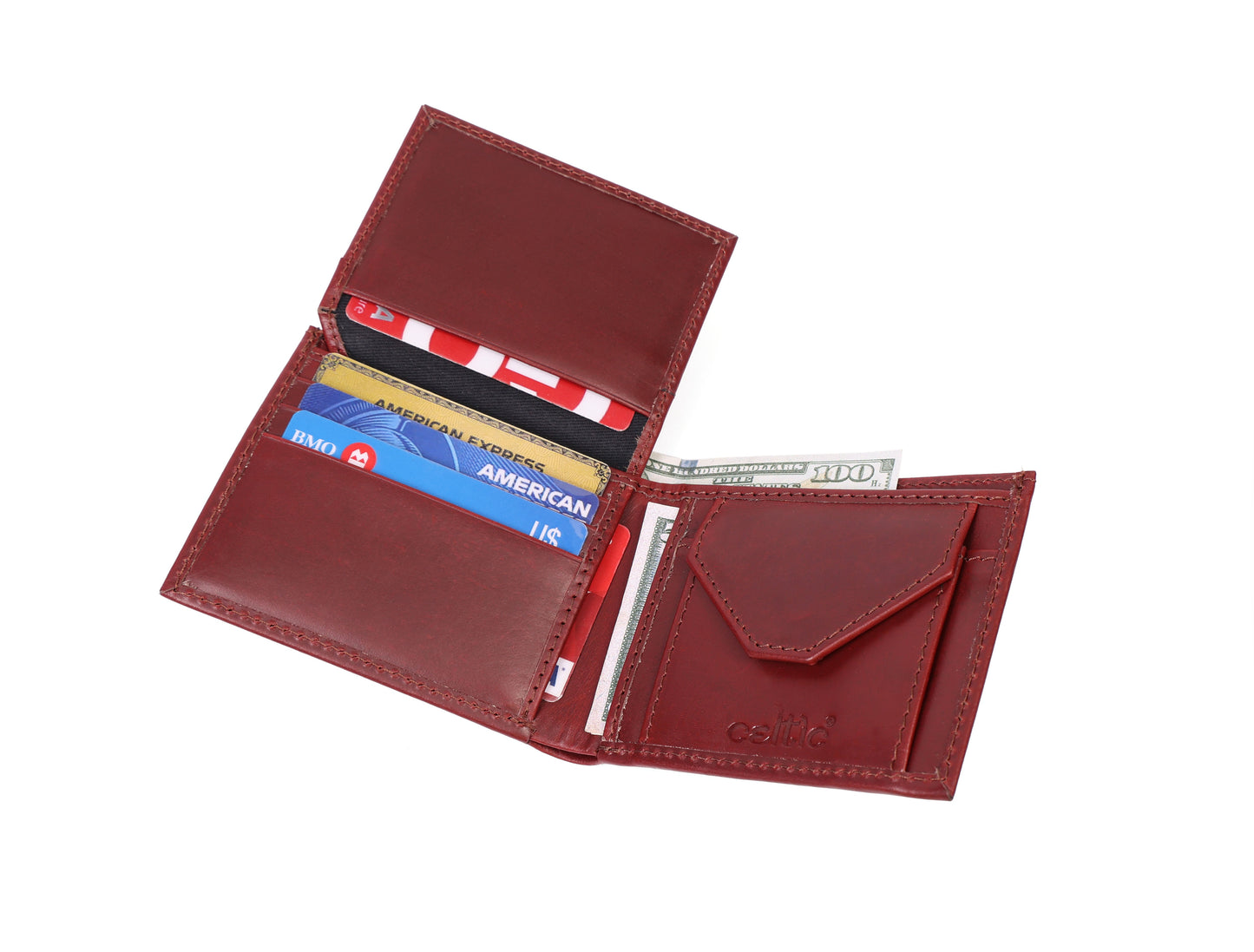 Burgundy Handmade Leather Wallet - Unique Elegance Crafted by Hand - CELTICINDIA