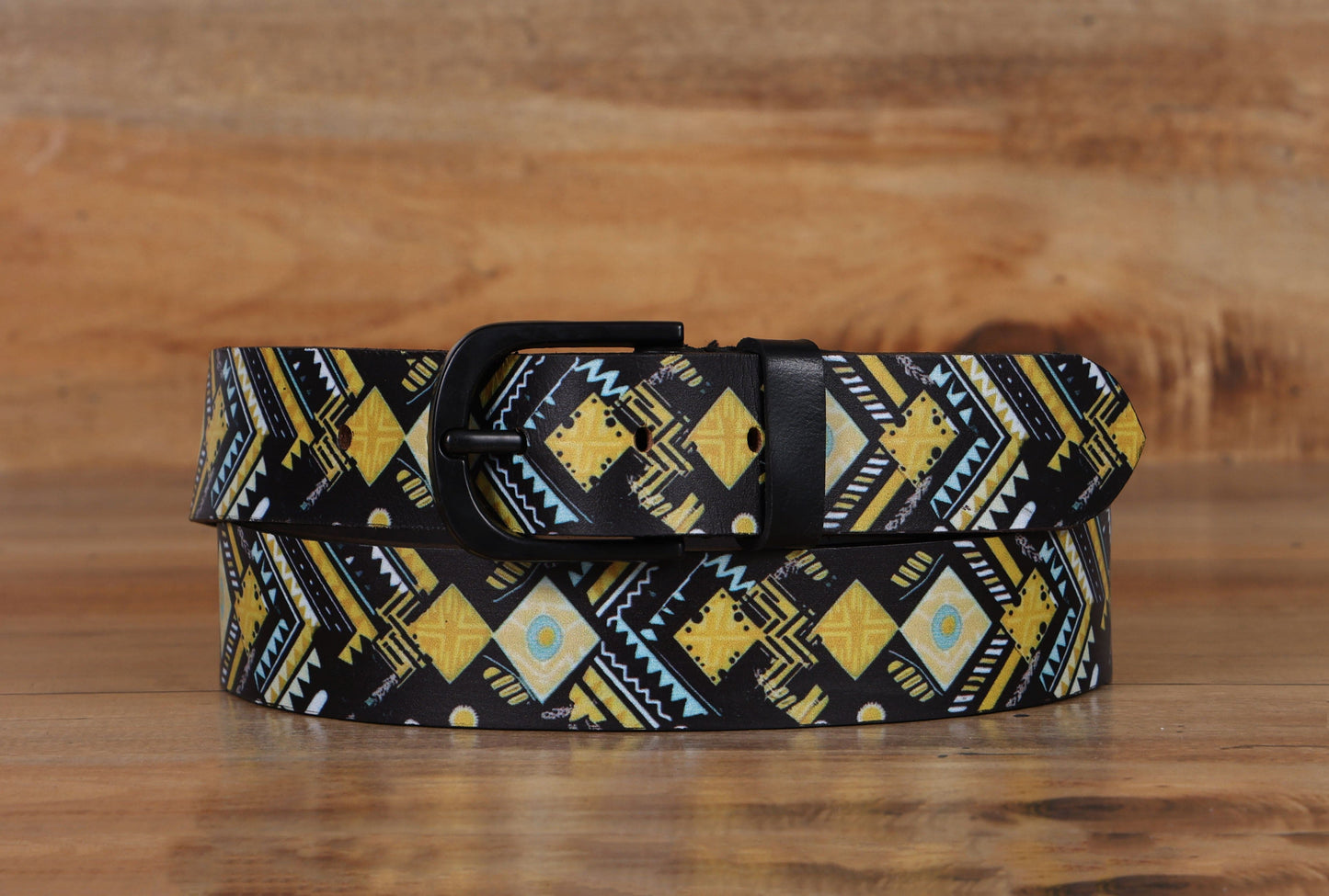 "Vibrant Chic: Stand Out with Leather Yellow Printing Belts" Art: LB-819