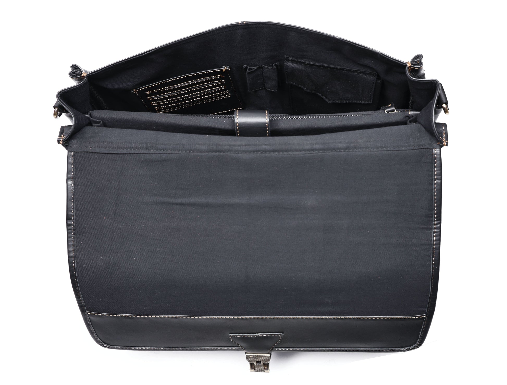 Handcrafted Black Laptop Bag: Brush Antique Fittings, Tan Stitching, and Unmatched Sophistication - CELTICINDIA