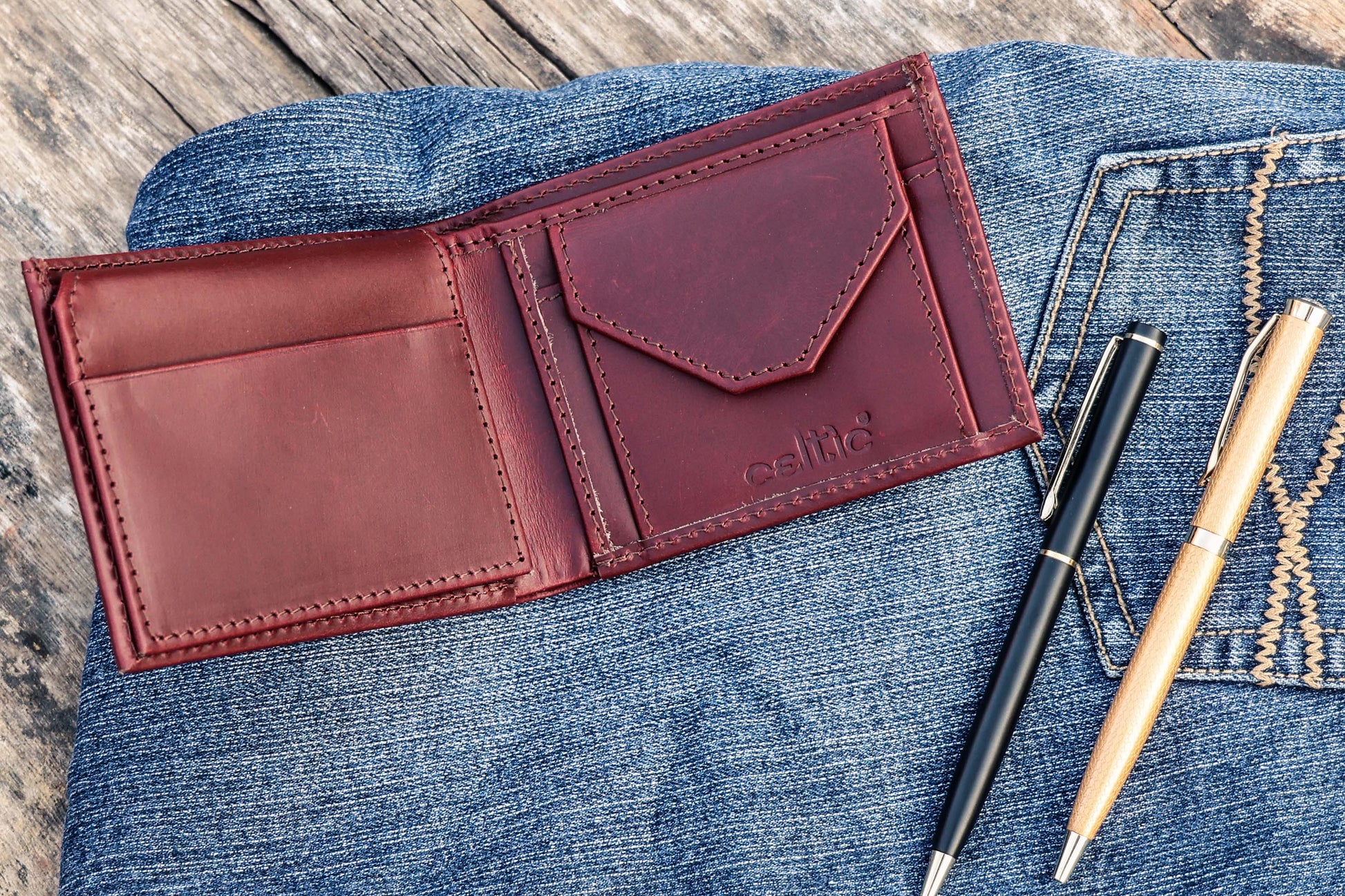 Burgundy Handmade Leather Wallet - Unique Elegance Crafted by Hand - CELTICINDIA