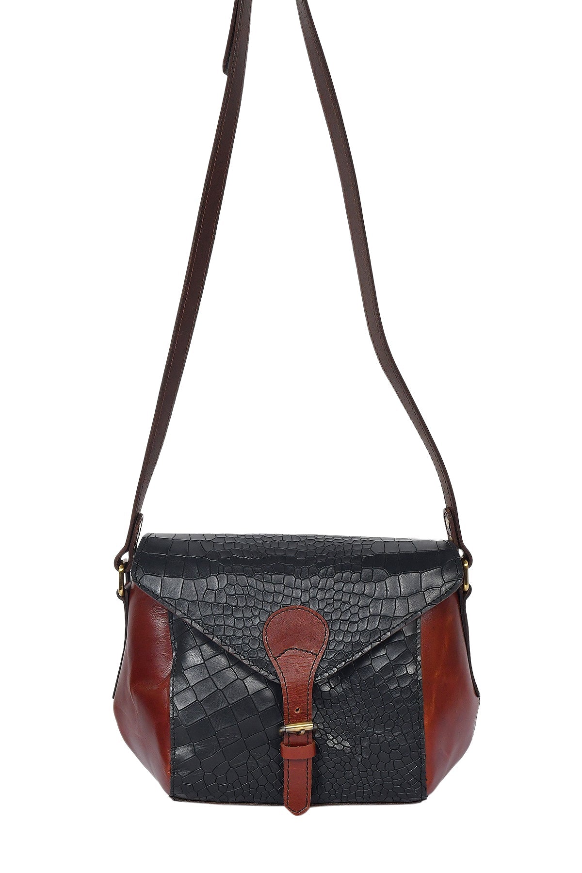 Elevate Your Style with Our Black Croco Leather Sling Bag. - CELTICINDIA