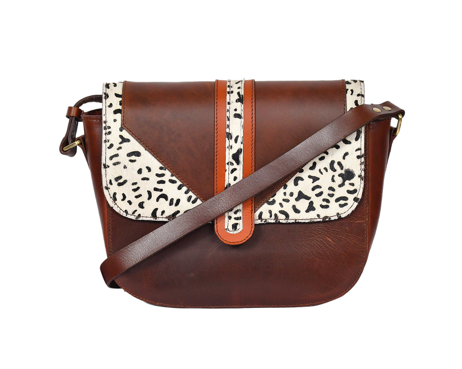 Wild Elegance: Brown Leather Sling Bag with Printed Hair-On. - CELTICINDIA