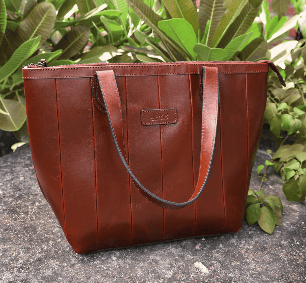 Brown Leather Tote Bag, handcrafted with love in India - CELTICINDIA