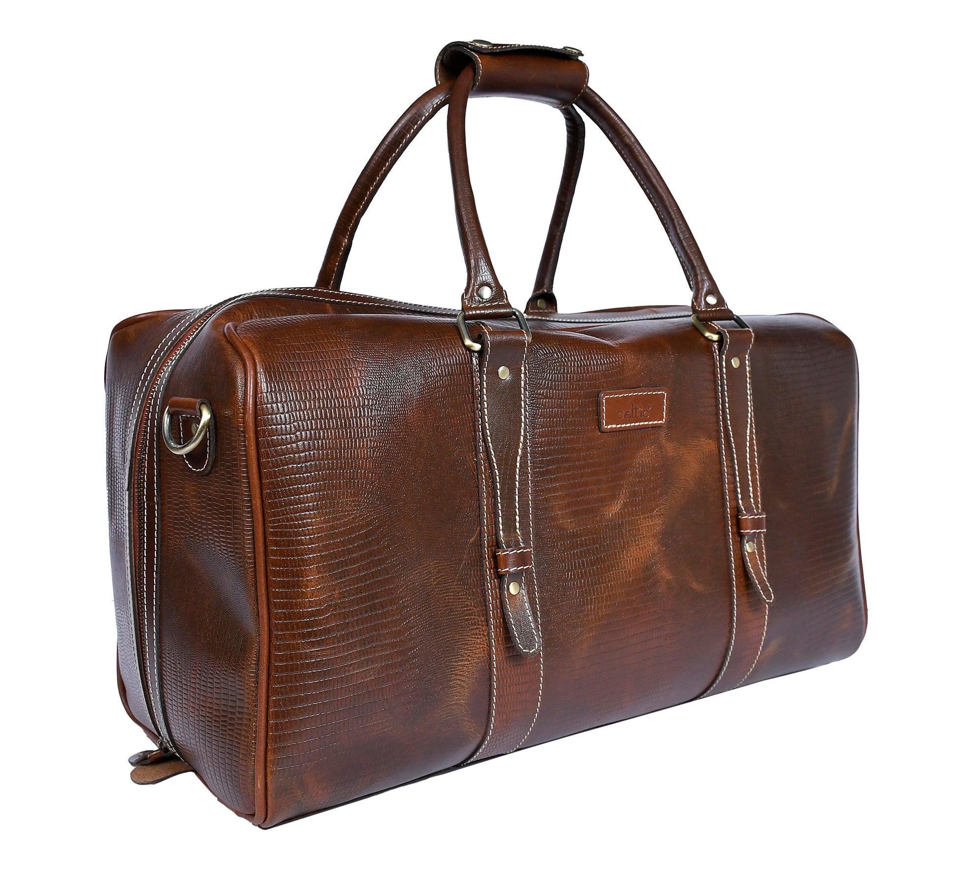 Celtic Brown Color Pure Leather Duffel Bag for Travelling | Handmade Weekender Bag - CELTICINDIA