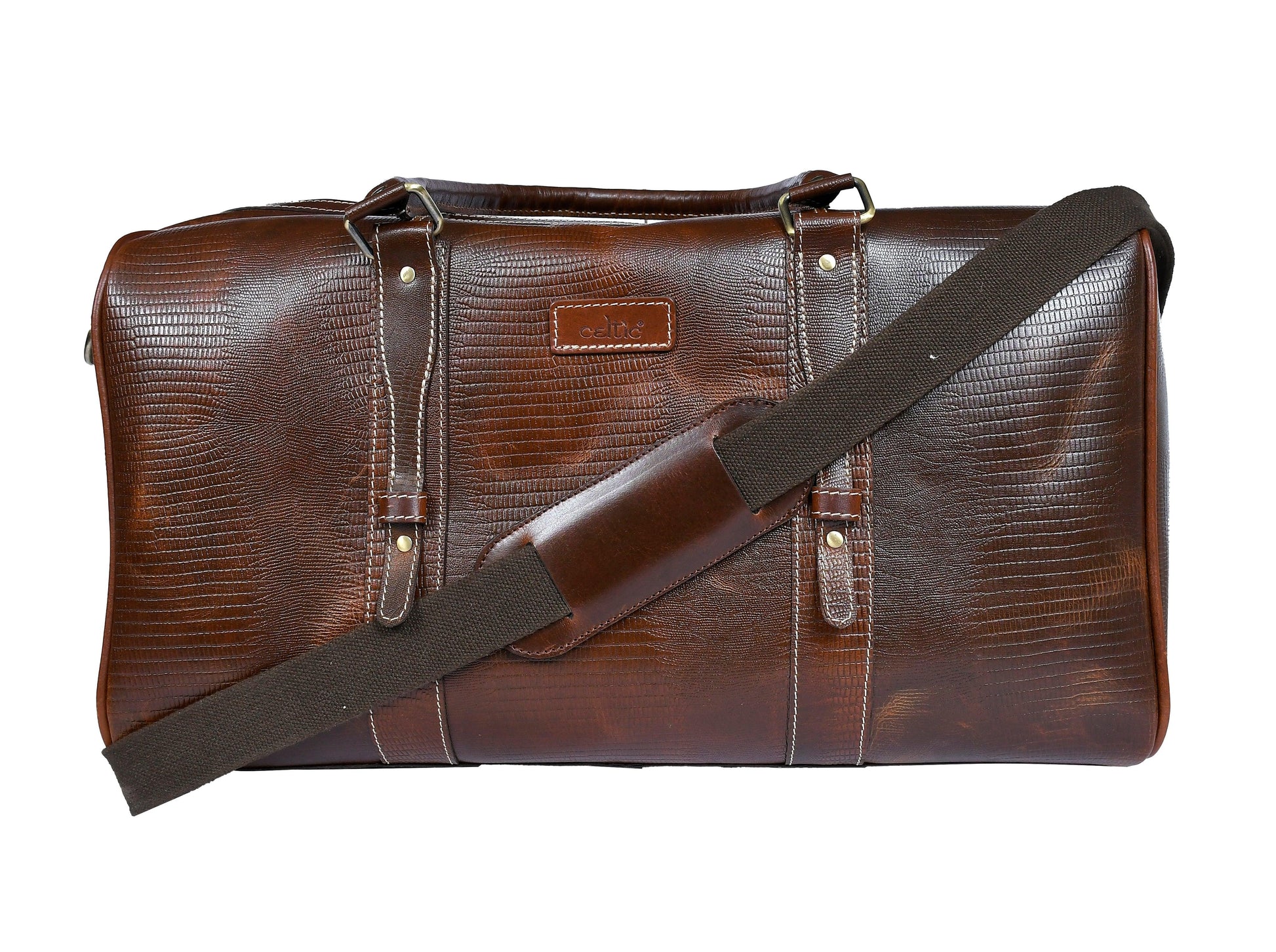 Celtic Brown Color Pure Leather Duffel Bag for Travelling | Handmade Weekender Bag - CELTICINDIA