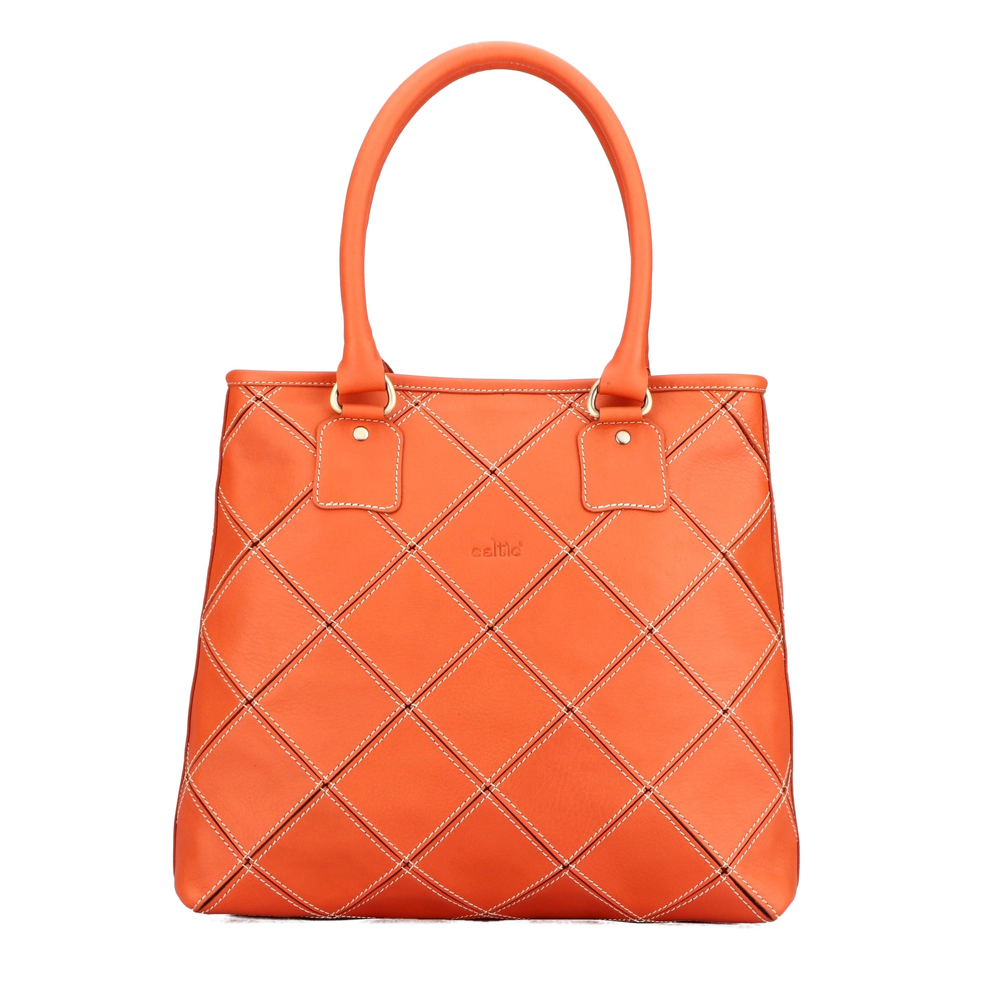 Celtic Premium Handmade Orange Leather Tote Bag. - CELTICINDIA