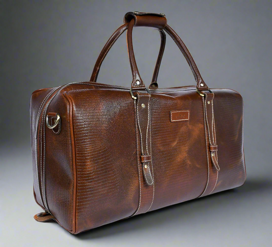 Brown Color Pure Leather Duffel Bag for Travelling | Handmade Weekender Bag, Art: BG-1713