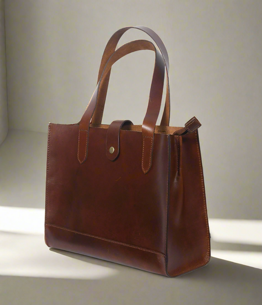 Anam Exim premium Elegant Brown Leather Tote Bag, Art: BG-1407