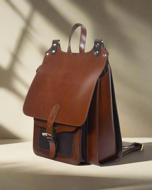 premium Black and Brown Leather Backpack. Art: BG-1416