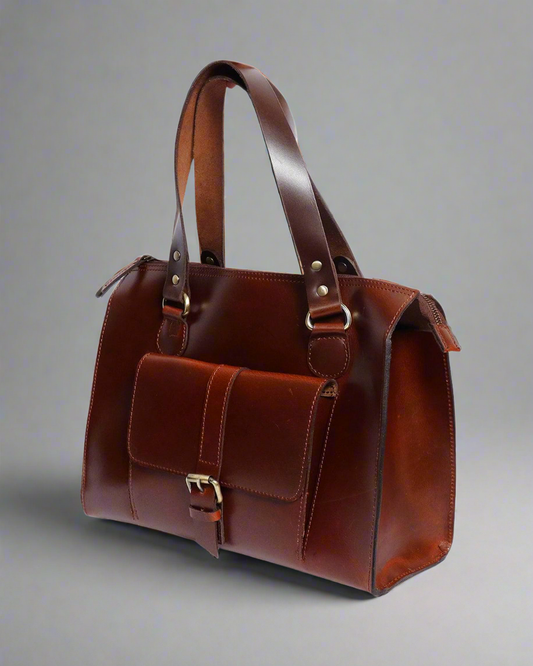 Anam Exim brown color pure leather tote bag for office use, Art: BG-1468