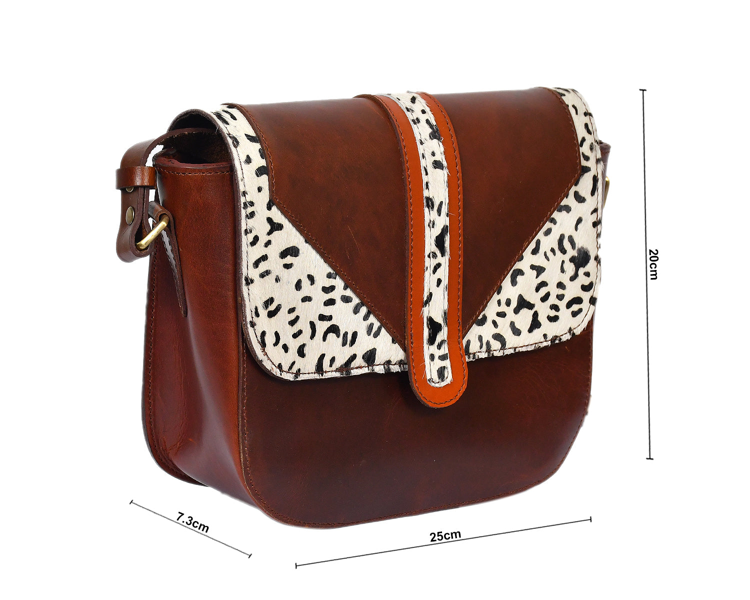 Wild Elegance: Brown Leather Sling Bag with Printed Hair-On. - CELTICINDIA