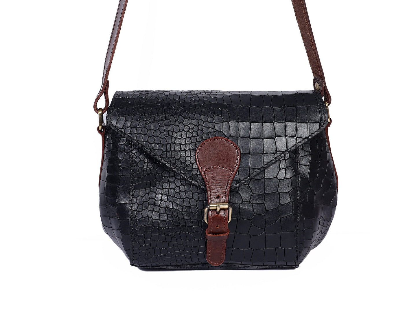 Elevate Your Style with Our Black Croro Leather Sling Bag. - CELTICINDIA