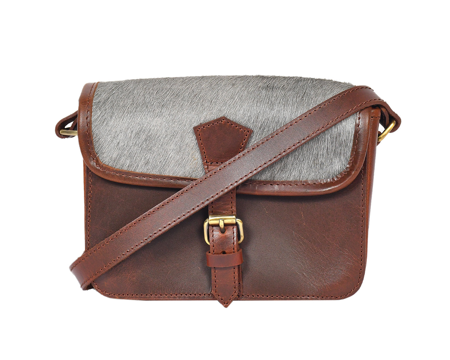Celtic brown color leather with grey hair on leather sling bag for women and girls | Party wear . - CELTICINDIA