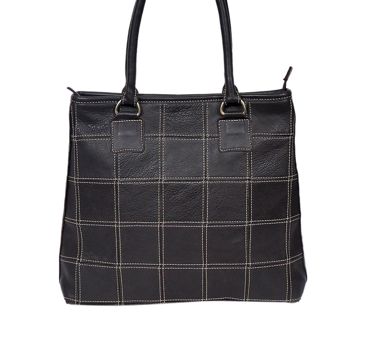 Elevate Your Style with our Black Leather Tote Bag - Classic Elegance with White Stitching. - CELTICINDIA